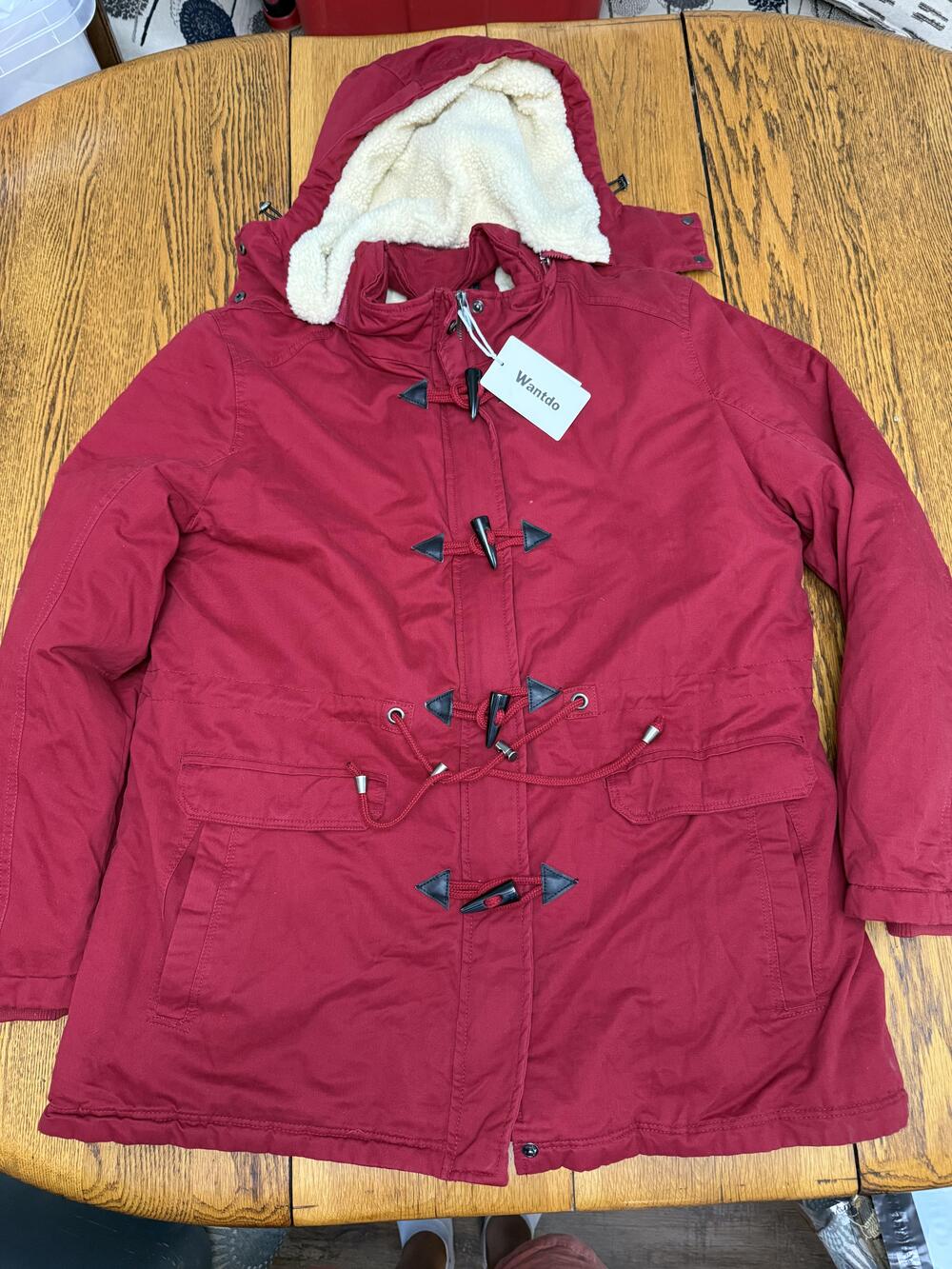 Wantdo Jacket Womens 2XL Red Hooded Sherpa Lined‎ Toggle Parka Warm Winter Coat
